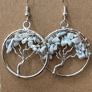 Stone and Silver Tree of Life Earrings